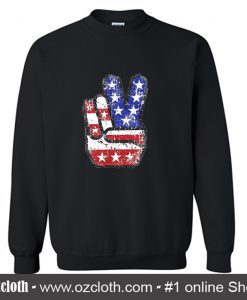 Fourth 4th of July Shirt American Flag Peace Sign Hand Sweatshirt (Oztmu)