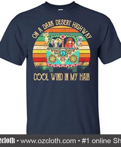 Hippie Flower Peace Bus On a Dark Desert Highway T Shirt (Oztmu)