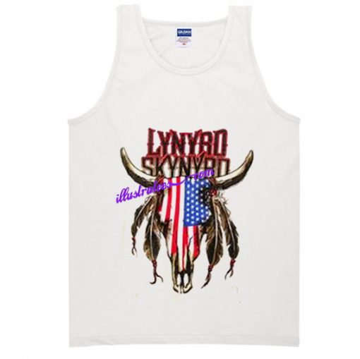 Cow Skull American Flag Lynyrd Skynyrd Tank Top (Oztmu)