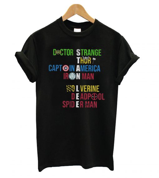 Stan Lee Avengers Team Names T-Shirt (Oztmu)