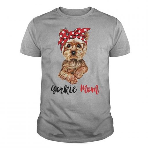 Yorkie Mom Leopard Bandana T-Shirt (Oztmu)