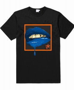 Blue Lips Black T Shirt (Oztmu)