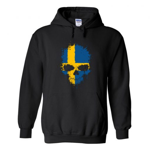 Swedish Flag Splatter Skull Hoodie (Oztmu)