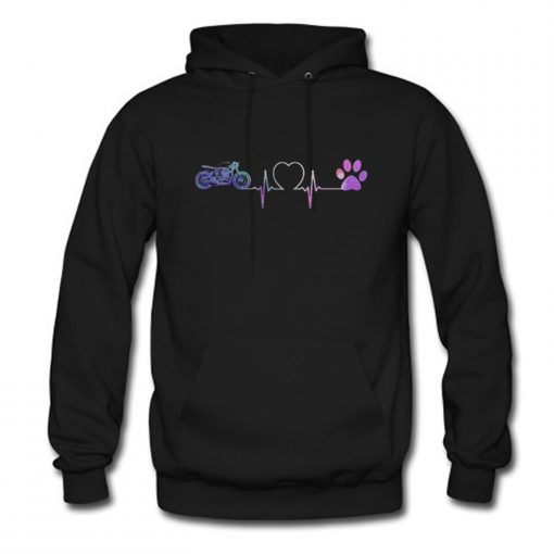 Heartbeat Motorcycle and Dog paw Hoodie (Oztmu)