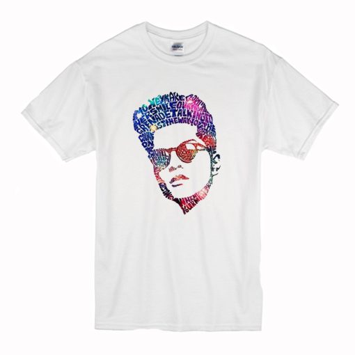 Bruno Mars Face Typography Lyric Famous American Singer T-Shirt (Oztmu)