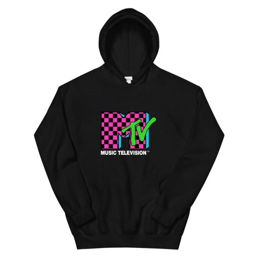 Mtv Logo Pink And Blue Checker Hoodie AA