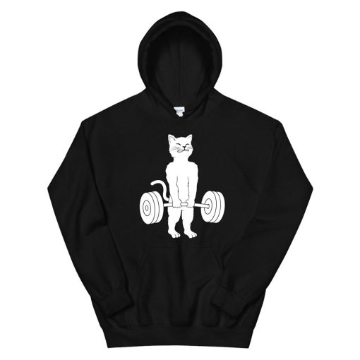 Cat Deadlift Hoodie Powerlifting Kitty Sweater Muscle Cat Hoodie AA